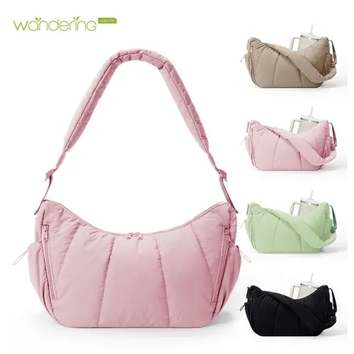 Women's Boho Crossbody Tote Bag - Wandering Nature Quilted, Lightweight, Machine Washable, Adjustable Strap, Fits 32oz Tumbler & 12" Tablet, Athletic & Business Commuter Crossbody Bag