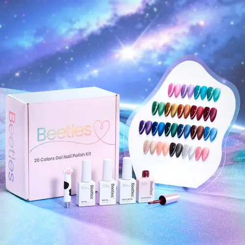 [TTS Exclusive] Nail Care Gel Polish Set with Base Gel & Top Coat, 28-Day Long-Lasting Durable Chip-Resistant Flexible 150ml UV Kit - Glossy Nude,Pink,Green,Blue,Red Shades, Cruelty Free At-Home Manicure Gift for Women Beginners