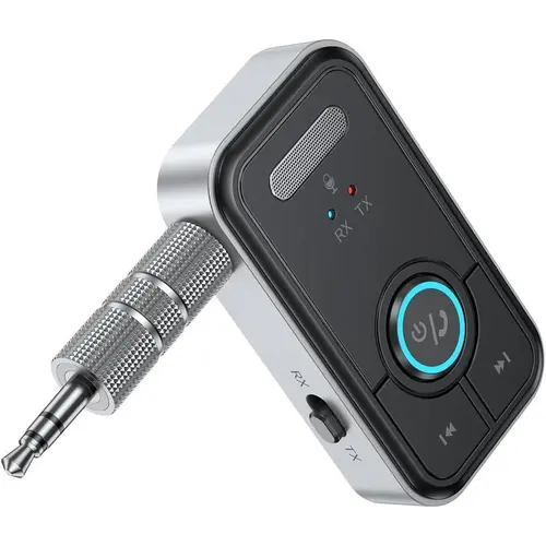 Compact Bluetooth 5.3 2-in-1 Wireless Audio Transmitter-Receiver Automotive Accessory, 3.5mm Plug-and-Play AptX Device with Road Noise Filtering, Type-C Fast Charging, 10h Playback, Optimized Transmission Delay & Clearer Hands-Free Calls for Car Stereo
