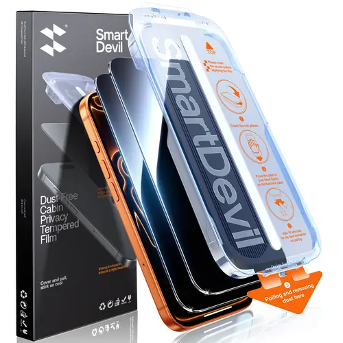 SMART DEVIL Screen Protector Privacy Anti-Glare HD Clear 9H Tempered Glass for iPhone & Samsung Galaxy. Quick Paste Easy Install, Bubble-Free, Anti-Fingerprint, Sensor Unlock, Case Friendly, Frameless Edge & Shockproof Protective Cover (2/3 Pack).