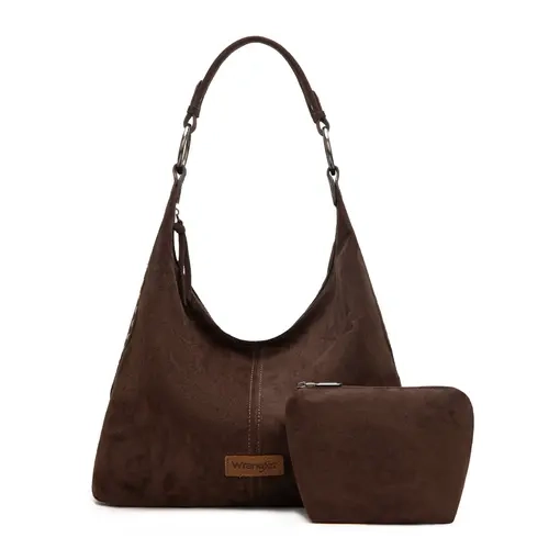 Wrangler Suede Floral Tooled Hobo Purse for Women Embossed Soft Slouchy Shoulder Bag 2Pcs Set