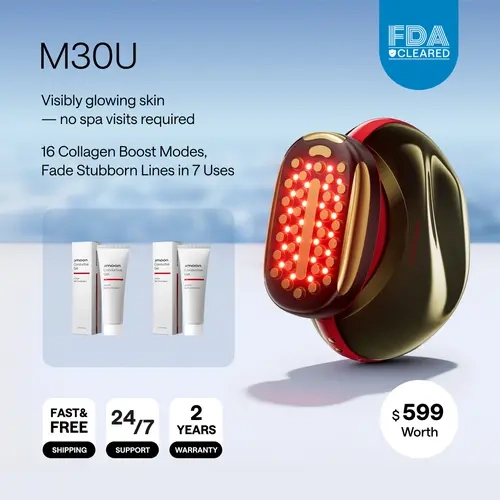 JMOON M30U FDA-Cleared Microcurrent Facial Device - Red LED Light 3-in-1 Therapy Tool with Multi-Wavelength Infrared, 4 Modes, 5 Energy Levels, Slimming, Massage, Anti-Aging, Smile Line Stamp (Red, Daily Use, 2.82 oz, Compact, Conductive Gel Included)