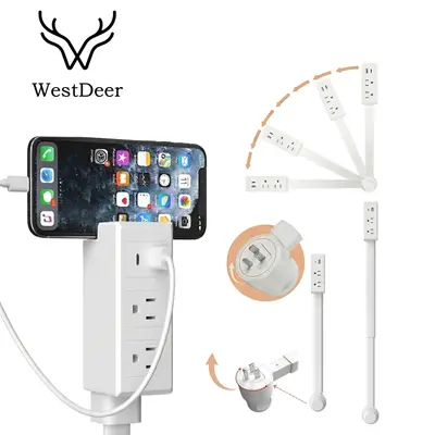 Outlet Extender Outlet electrical Mountable Multi Plug Wall Outlet, with USB-A USB-C & 2 AC, Extendable 22-34" Rotatable 180°, Surge Protector Power Strip,UL-certified power cord,ideal for behind furniture in home/office