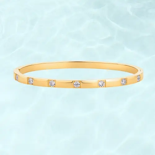 PAVOI 14K Gold Plated Love Bangle Bracelets for Women - Waterproof Stainless Steel Cubic Zirconia Hinged Bracelet Dupe