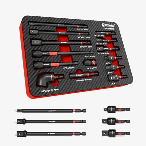 EZARC 14PC Impact Socket Adapter Set - CRV Steel Resists Daily Wear, 1/4"-3/8"-1/2" Square Drive, Quick-Release Magnetic Drill Extensions, 360° Swivel Ease & Right Angle Attachments for Drills, Impact Drivers, Auto Repair, Father's Day Tools and Gadgets