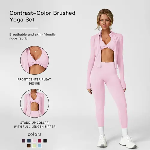 MFVIM Women's 3-Piece Workout Set for Women - Criss Cross Crop Tank Top, High Waist Slim-Fitting Yoga Pants, Zip Up Crop Jacket (78% Nylon, 22% Spandex) - Breathable, Flexible Matching Gym Outfit for Yoga, Gym, Workout Sets Women