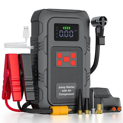 HPBS All in One Portable Car Jump Starter, 6000A Peak 24000mAh 12V Battery Booster with 150PSI Air Compressor, Smart LCD Display & Power Bank for Car Starting & Tire Inflation