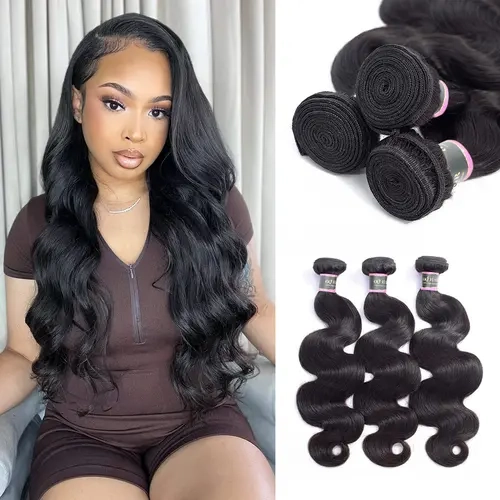 OQ HAIR 12A Human Hair Bundles Body Wave 100% Unprocessed Brazilian Virgin Hair Extensions Quick Weave Natural Black