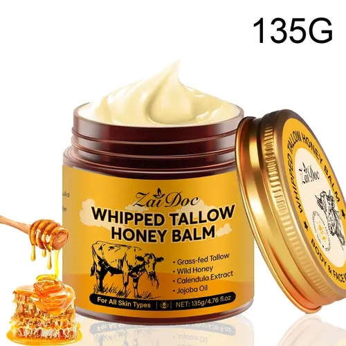 Tallow Honey Body Balm Cream (135G) - Mild Deep Moisture, Nutrient-Rich Formula, Gentle Daily Moisturizer for All Skin Types Adults, 24 Months Shelf Life, Contains Neither Harmful Additives, Honey Body Lotions & Creams