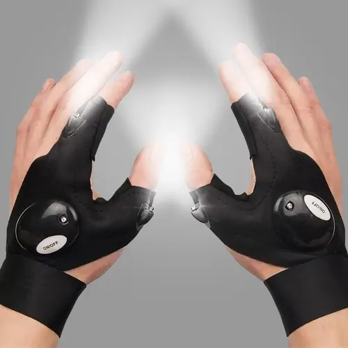 1 Pair Durable Wear-Resist ABS LED Rechargeable Flashlight Gloves for Adults - Handyman Work Gloves with Built-In LED Lights, 40g Wheel Well Lighting, Hands-Free Illumination for Car Repairs (Left + Right)