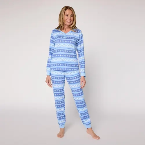 MUK LUKS Cloud Knit Henley Printed Pajama Set
