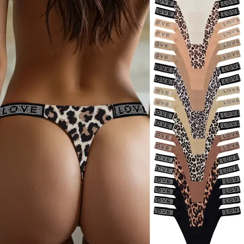 22-Pack Sexy Leopard Print Thong Fashion Panties for Women, Breathable Soft Comfortable Seamless Knicker Underwear Set, All Seasons Fitted Design, Soft Comfy Underwear, Fitted Panty