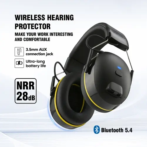 ARM NEXT Unisex Over Ear Rechargeable Wireless Hearing Protector, 28dB NRR Sound Isolation, Bluetooth 5.4, Type-C Fast Charging, 60hr Battery Life, 3.5mm Aux Jack for Carpentry, Loud Zone Work, DIY Tasks