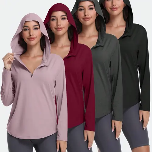 Women's 4-Pack Quarter Zip Hoodies - Long Sleeve Workout Tops, Fall Winter Casual Pullover Sweatshirts, Sports Outdoor Wear, Quarter Zip Hoodie