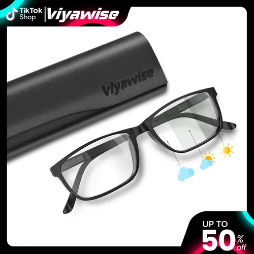 [2026 New Arrivals] Viyawise Unisex Non-Prescription Blue Light Blocking Photochromic Glasses (27g, UV400 Filter) with Case, Lightweight Durable Ergonomic Amber Accessory, High Quality Eyewear for Eye Strain Relief, Computer Gaming Eye Fashion