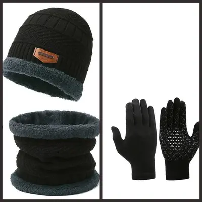 Unisex Winter 3-Piece Warm Thermal Accessories Set - Thick Knit Beanie, Scarf and Touch Screen Woolen Gloves, Plush-Lined, Anti-Slip, Adjustable, Casual Newsboy Style, Heart Design, Sunscreen for Outdoor Cold Weather, Three-Piece