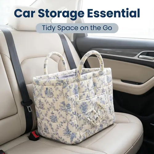 Quilted Floral Fabric Basket for Car – Machine Washable, Large Capacity for Clothes, Toys & Blankets, Trunk & Backseat Organizer, Woven Design, Daily Use for Room Clutter, Summer Vibes，summerwins,Back to school season gifts,Fathersdaygift, Foldable Storag