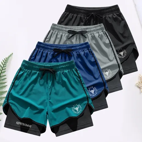 Men's 4-Piece Active Fitted Quick-Dry Athletic Shorts - Elastic Waistband with Drawstring, Lightweight, Stretchy, Breathable for Summer Gym Training, Running
