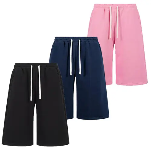Men's H-Type Fitted Cut Knit Wide-Leg Capri Shorts, Elastic Drawstring Waistband, Adjustable Fit, Solid Color, Soft Fabric, Pockets, for Casual/Athletic Wear, Available in Pink (Pairs with Sneakers), Beige