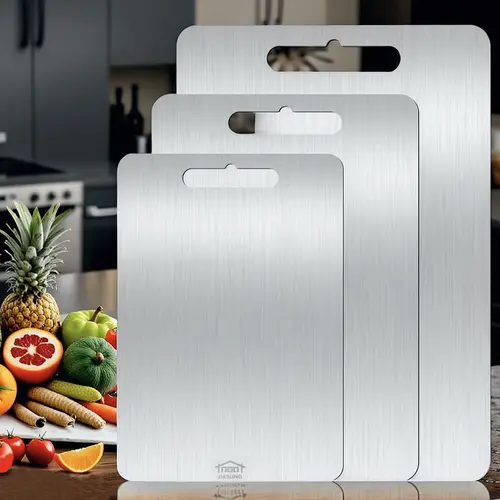 3pcs Premium Stainless Steel Rectangular Chopping Boards Set - Durable, Fast-Wiping, Easy-Cleaning, Space-Saving, Rust-Resistant, BPA-Free Kitchenware for Daily Vegetable Chopping, Dishwasher Safe Meal Prep
