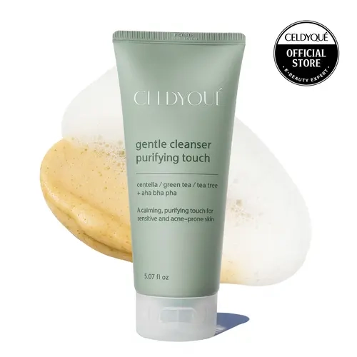 CELDYQUÉ Daily Cleansing Foam Face Wash - AHA BHA PHA, Centella, Green Tea, Ammonia-Free, Calming Gentle Exfoliator for Acne-Prone & All Skin Types, 5.07 fl oz (Water, Glycerin, Sodium Cocoyl Isethionate, Hydroxypropyl Starch Phosphate, 1,2-Hexanediol)