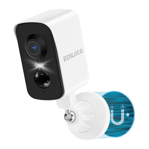 EDILOCA Home Security Camera - Outdoor Wireless Rechargeable Wi-Fi Model with Magnetic Mount, 300° Pan Rotatable Design, AI Motion Sensor, PIR, Spotlight, Siren, 2-Way Talk, IP65 Water Resistant, Micro SD/Cloud Storage, Night Vision, Manufacturer Warranty