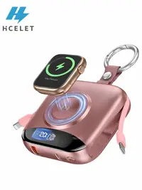 Hcelet 10000mAh Compact 3-in-1 Portable Power Bank: Built-in USB-C & Lightning Cables, Magnetic Wireless Charging for Apple Watch ONLY, 22.5W Fast Chargeable Gadgets for iPhone & Android Accessories DealsForYouDays Smartphone Device