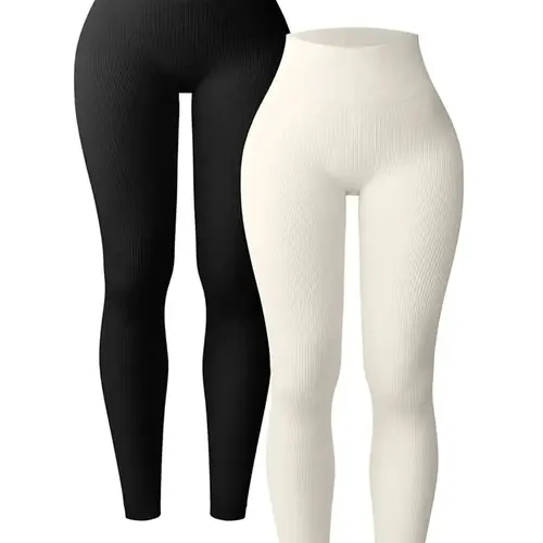 2pcs Women's High-Waisted Sporty Yoga Pants, High Waist Activewear, Elastic Knitted Design, Perfect Fit & Comfortable Gym Workout Sportswear, Gym Sportswear Bottoms, All-Season Essential Fitness Gear
