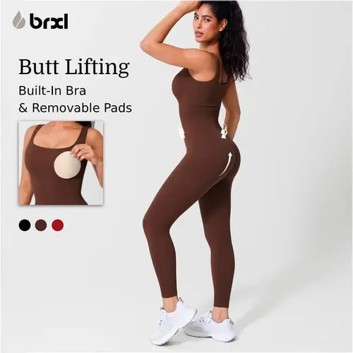 BRXL Women's High Waist Compression Solid Color Jumpsuit - Built-in Bra, Tummy Control, Breathable Mesh Panels, Stylish Activewear for Gym Workout Women, Sporty Comfy Stretchable Shapewear