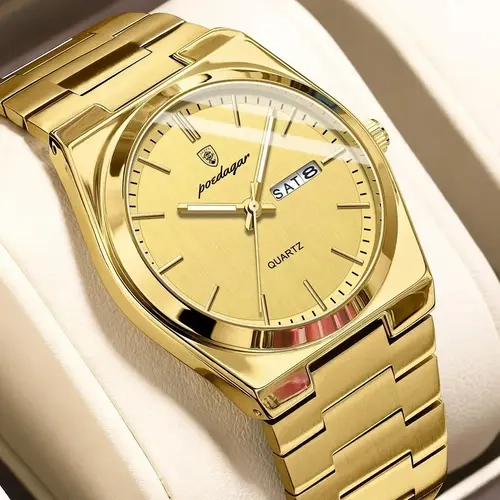POEDAGAR Fashion Classic Man Watch Waterproof Luminous Analog Watch Date Week Luxury Men Watch Stainless Steel Quartz Movement Watch Business Men's Watches High End Luminous Date Wristwatch