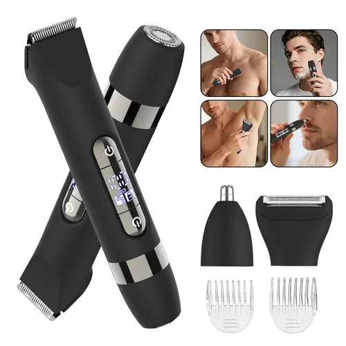 4-In-1 Dual Head Electric Shaver, Body Hair Trimmer & Facial Hair Remover, Nose Hair Clipper, Ipx7 Waterproof, for Leg Arm Body Face, Cordless Waterproof Shaver, Portable Wireless Trimmer