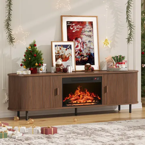 【Black Friday】ONBRILL 70.8" Gorgeous Fluted Fireplace TV Stand for TVs Up to 80" with 23" Electric Fireplace, Luxury  Modern Entertainment Center with Power Outlet , TV Media Console with Storage for Living Room, Bedroom Furniture, Christmas Gift