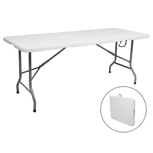 Lightweight Foldable Plastic Folding Table - 6/8 ft Rectangular HDPE Top, 72x30x29 in, 350lb Capacity, Carrying Handle, Lock-in Stability, Portable Outdoor Table for Dining, Games, Modern Design