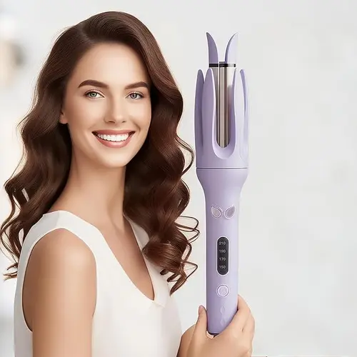 Professional Automatic Hair Curler - Portable Hair Tool with 4 Temperature Settings, Adjustable Ceramic Rotating Wand, Negative Ion Tech, 110V-240V, Smooth Frizz-Control Design, Curling Iron (Pink/Purple)