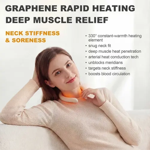 Graphene Rechargeable Neck Heater - Multifunctional Heating Pad, Wearable Food-Grade Silicone, Cordless Wear, 8hr Battery, Fast Heat Therapy, Hot Compress Heat Pad, Muscle & Neck Pain Relief, Home Use, Ideal Gift for Parents