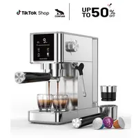 【Deals For You Days】COWSAR 20 Bar High Pressure Stainless Steel Drip Coffee Maker with Touch Control Panel 1.2L Removable Transparent Water Tank for Residential Use summerwins