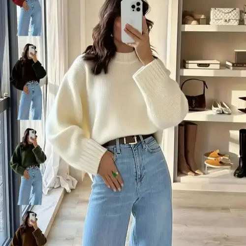Women's Vintage Knit Sweater Fall Winter New Round Neck Loose Fit Casual Soft Comfortable Top, Elegant High-End Slimming Design, Knitwear