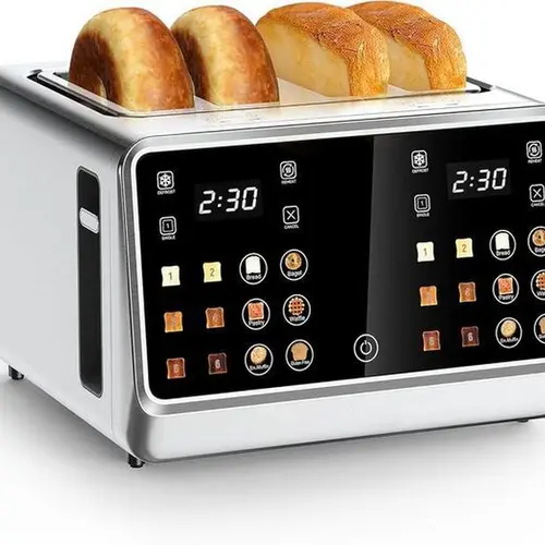 Dear Morning 4-Slice Digital Smart Stainless Steel Toaster, Touchscreen Dual Control Panel, Single Slot Timer, Reheat/Defrost Functions for Bagels, Bread, Kitchen Essential Household Appliance, Durable, Household Appliances