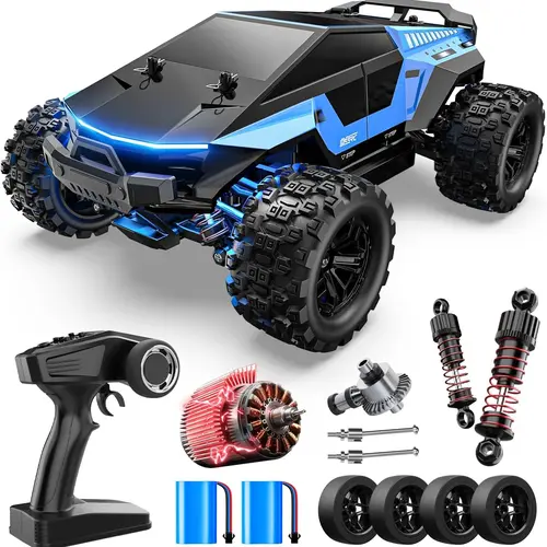 DEERC 1:18 Scale Brushless Fast RC Car - 40KM/H Remote Control Truck, 2.4GHz Waterproof Offroad Stunts Vehicle, RC Model Car, LED Night Glow, Metal Gear Differential, Futuristic Shell, Extra Drift Wheels, 2 Batteries, Kids’ Toy