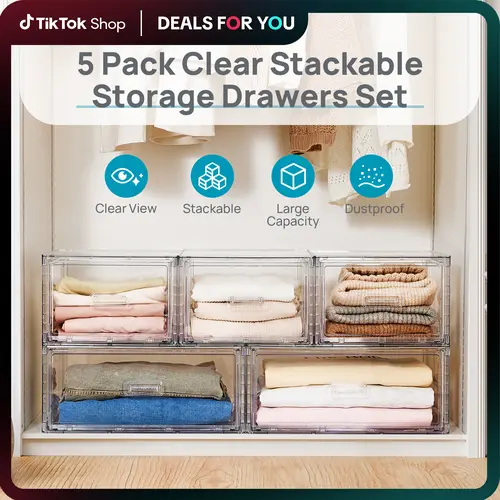 【Dorm Reset】Vtopmart 2-5 Pack UnderBed Large Clear Stackable Storage Drawers 18-23QT, Easily Assemble Closet Storage Bins, Dust-Proof for College Dorm, Bedroom storing shoes, clothes, bedding, and off-season essentials, summerwins
