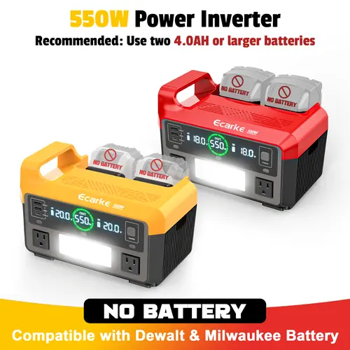 550W Power Inverter Compatible with Dewalt 20V Battery,【Battery NOT Included】, Power Station DC 18V to AC 110V Pure Sine Wave, Battery Power Adapter 2 USB-A & 1 Type-C & 2 AC Outlet, Generator Phone Charger LED Light Camping Emergency