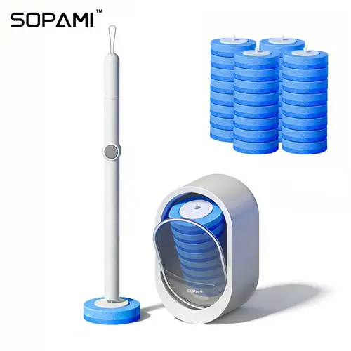 SOPAMI Disposable Toilet Wand Kit - Bathroom Brush Cleaner, With Handle Cleaning Toilet Brush & Plungers, Disposable Flower Pads, Holder, No-Touch Tool for Home Sanitation, Home & RV Quick Deep Clean Upkeep