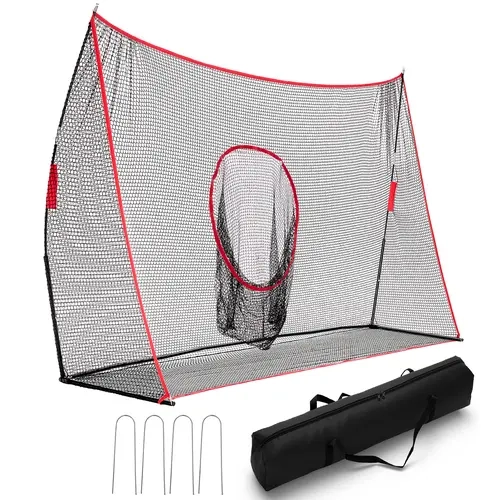 10x7 ft Extra-Wide Portable Dual-Use Golf Practice Net with Sturdy Fiberglass Pole Hold - High-Density Nylon Golf Practice Equipment, Wind-Resist Stakes Indoor-Outdoor Training Aids for Backyard Driving Range
