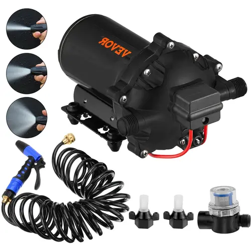 【toolupgrade】VEVOR 12V High-Capacity Water Pressure Pump Full Kit, 5-Chamber Diaphragm Pump with 20LPM Flow, 70PSI Spray Force, Brass Thread, ABS Plastic, Automatic Pressure Switch, Quick-Connect Nozzle, Ideal for RVs, Boats, and Decks