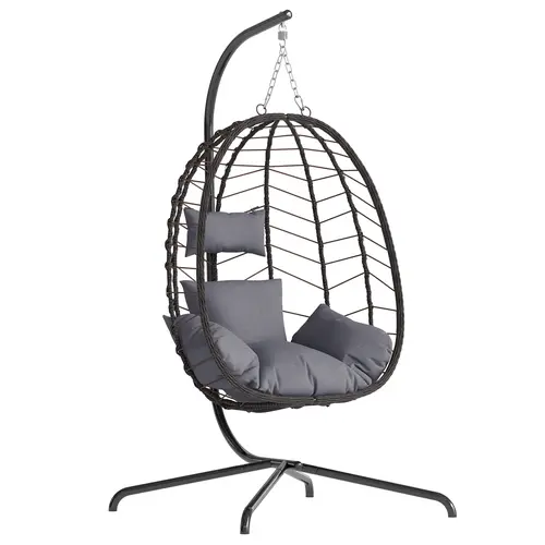 Patio Swing Egg Hanging Chair with Stand, Foldable Wicker Rattan Chair with Cushion, Pillow Holder for Indoor Outdoor Patio Garden Balcony,Summervibes