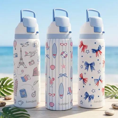 Sandjest 32oz Everyday Water Bottle with Push-Button Lid, Insulated Stainless Steel Portable Leak-proof Motivational Tumbler, Daily Hydration, Stylish Travel Drinkware for Outdoor Travel Gym, Gift for Her Holidays Christmas #falldealsforyou
