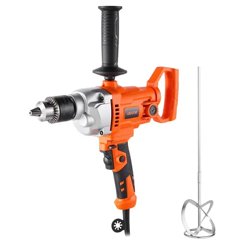 【toolupgrade】VEVOR Corded Electric Drill Mixer Set, 5/8 in Metal Body, 5.8A No-Load Power 1100W 0-850RPM, Lock-On Button, D-Handle, Anti-Vibration Rubber Grip, 16.4 Ft / 5M Cable, 15.89mm Capacity, Handheld Tool for Home DIY Users (Cement, Paint)
