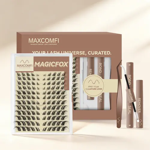 MaxComfi MagicFox Vibe-Enhanced Lash Clusters, Beginner-Friendly Eyelashes with Fox & Bunny Styles, Soft Short Segmented, Waterproof, Thin Band, Voluminous Flawless Look, Hypoallergenic, Daily Makeup Routine Use