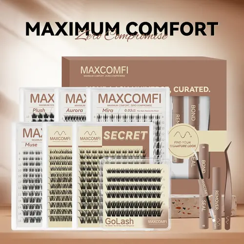 MAXCOMFI Pro DIY Natural Lash Cluster Bundle - Waterproof Long-Lasting Venus Velure Cosmetic Eyelashes, Beginner-Friendly Practice Kit, Builds Volume, Lash Extension Essential for Daily/Occasional Use