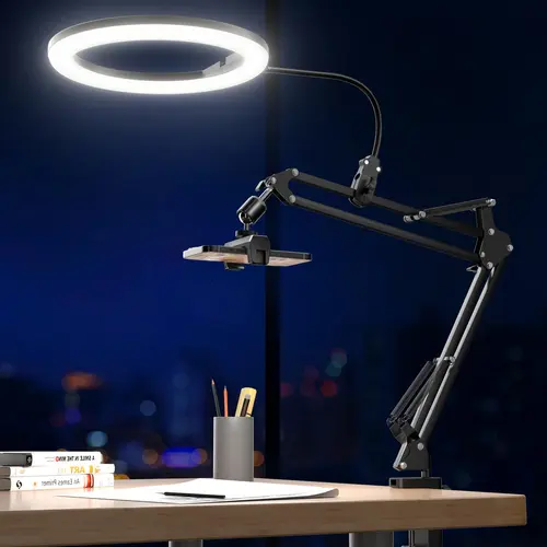 UBeesize 10" Adjustable LED Ring Light Full Kit - 30 Light Modes, 360° Even Glow, Overhead Phone Mount, Stand, Desk Tripod, Ball Head for Content Creators, Crafts, Video Recording